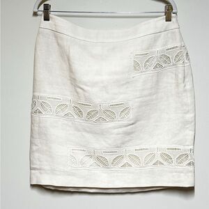 Moulinette Soeurs by Anthropologie Ivory embroidered Leaf linen skirt size 8